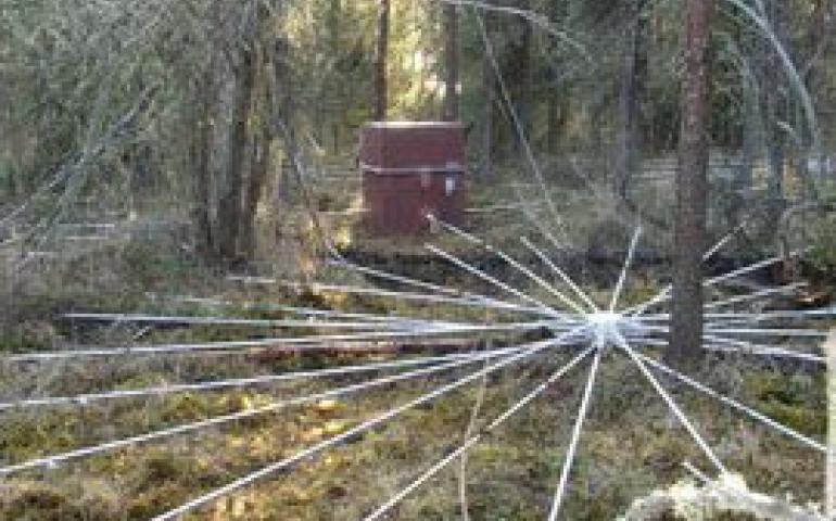  An infrasound array in Fairbanks that helped detect an acoustic signal from the Alaska Range following the Denali fault earthquake. Daniel Osborne photo. 