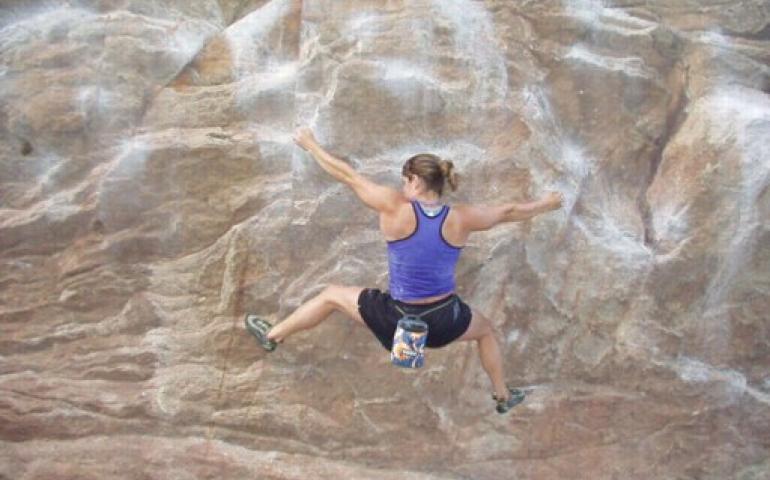 Merrick                Johnston on a boulder in Boulder, Colorado. Photo courtesy of Merrick Johnston.