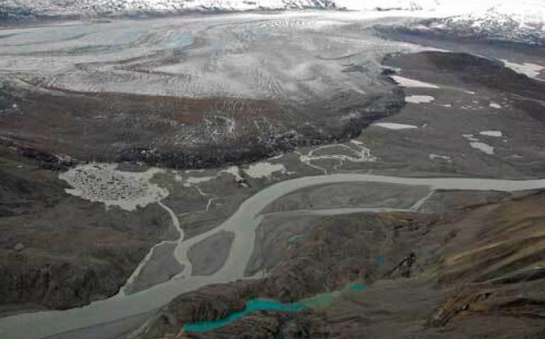  Tweedsmuir Glacier advances toward the Alsek River. Photo by Chris Larsen. 