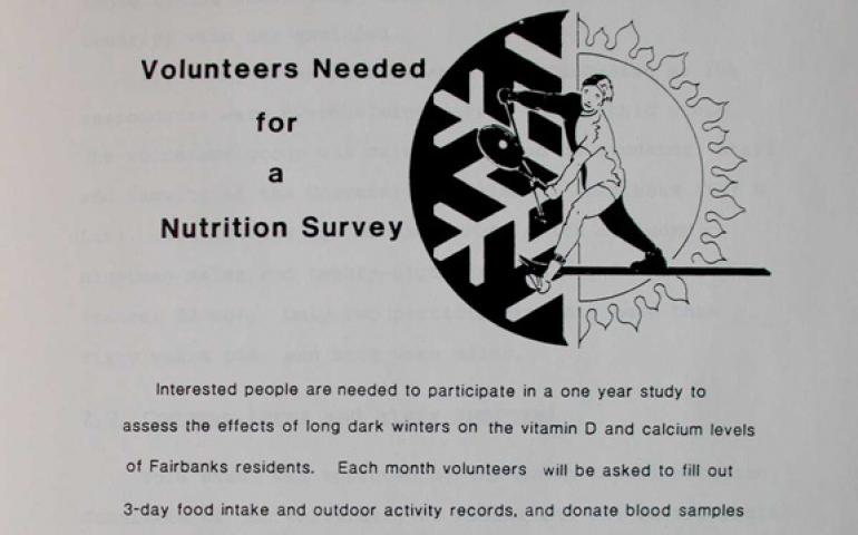  Meredith Tallas’ 1983 poster for recruiting volunteers for a vitamin D study. Image courtesy M. Tallas. 