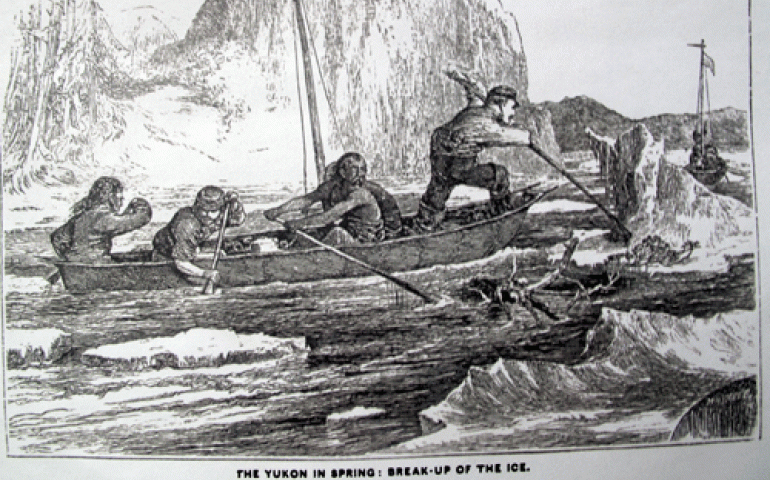 A Frederick Whymper sketch of the breakup of Yukon River ice, spring 1867. From "Travel and Adventure in the Territory of Alaska."