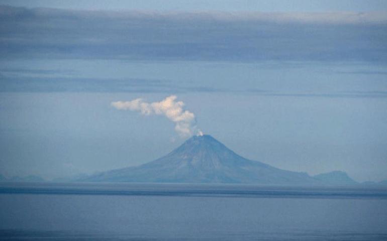  Augustine Volcano, in a photo taken from Diamond Ridge near Homer. Photo courtesy of Dennis Anderson, Night Trax Photography.