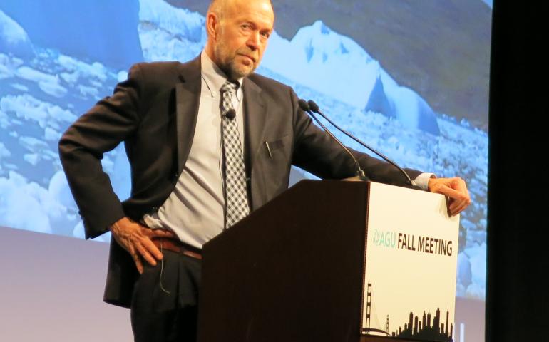 James Hansen at the pulpit at the AGU Fall meeting.