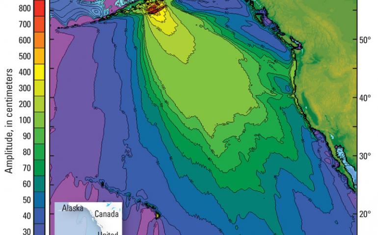 Graph showing the aftereffects of the 9.1 magnitude earthquake. The amplitude of the waves is shown.