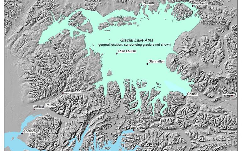 The possible boundaries of ancient Lake Atna, a giant water body that existed thousands of years ago. Courtesy of Michael Wiedmer.