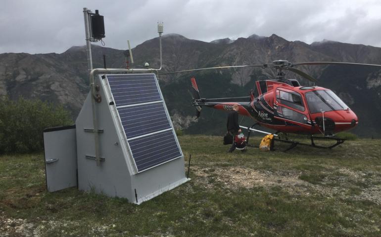 A seismic station near the John River in the Brooks Range north of Bettles during a trip in which technicians serviced it on July 19, 2018. Photo by Max Enders.