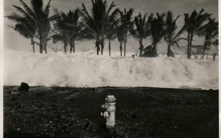 Jeanne Branch Johnston’s uncle Rod Mason took this photo of a tsunami wave that hit Hilo, Hawaii, on April 1, 1946. Rod Mason photo, courtesy Pacific Tsunami Museum. Rod Mason photo, courtesy Pacific Tsunami Museum.