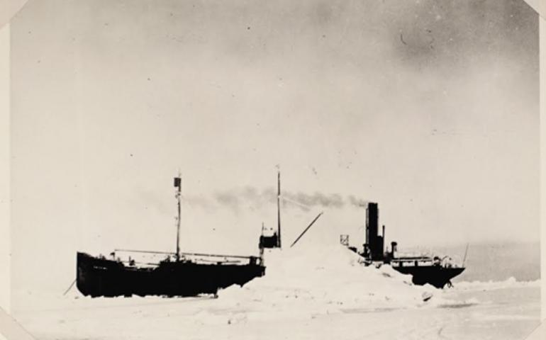 The S.S. Baychimo just after it became trapped in sea ice north of Alaska in October, 1931. Photo from Alaska and Polar Regions Collections & Archives at the Elmer E. Rasmuson Library, UAF.