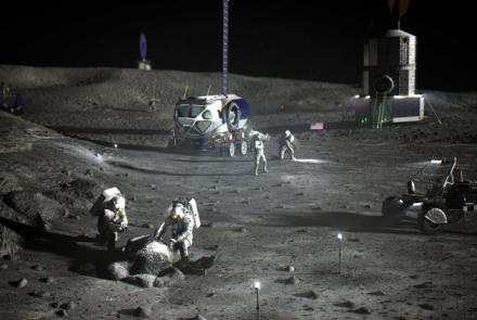 Illustration of NASA astronauts on the lunar South Pole. NASA illustration