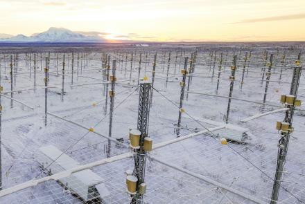 HAARP’s Ionospheric Research Instrument is a phased array of 180 high-frequency antennas spread across 33 acres. UAF/GI photo by JR Ancheta.