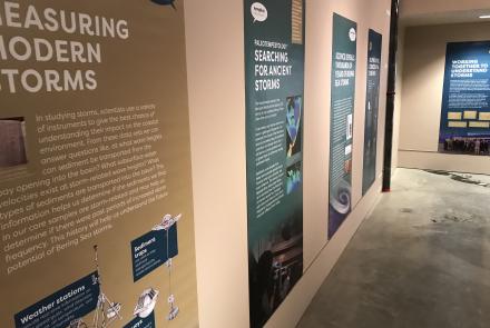 Exhibit panels on display at the Museum of the Aleutians in Unalaska describe storms and tsunamis. Photo courtesy of Chris Maio