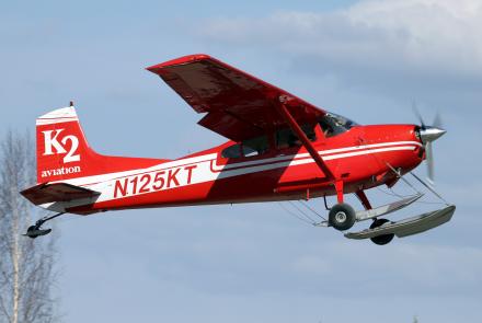 This Cessna 185 Skywagon is one of the aircraft examined in the study. Seismometers were able to measure changes in the propeller’s revolution speed associated with the climbing and descending portions of the aircraft’s flightseeing path. Photo by Kevin Porter