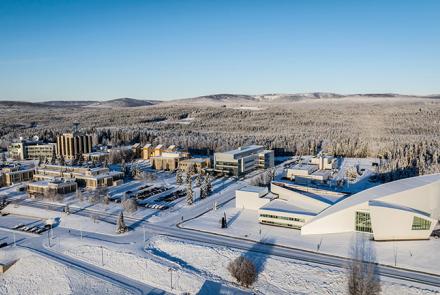 The West Ridge research area at the University of Alaska Fairbanks is nestled against the frosted woodlands in November. Photo by Eric Marshall