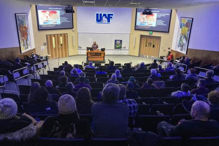 Graduate student researcher Emily Graham presents her research during the 2025 lecture series. Photo by LJ Evans