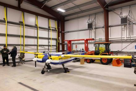 One of ACUASI's two new Windracers ULTRA MK1 aircraft at the ACUASI hangar in Nenana, Alaska, on Jan. 23, 2026. Photo by Bryan Whitten