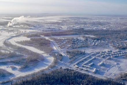 Sun strikes Fairbanks for a few hours on a midwinter day. Photo by Ned Rozell.