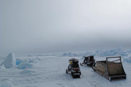 People often use sea ice, as seen here off Alaska’s northern coast outside the town of Utqiaġvik, for travelling. Photo by Ned Rozell.