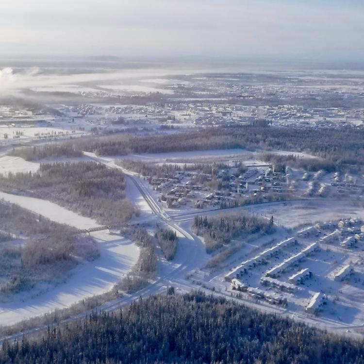 Sun strikes Fairbanks for a few hours on a midwinter day. Photo by Ned Rozell.