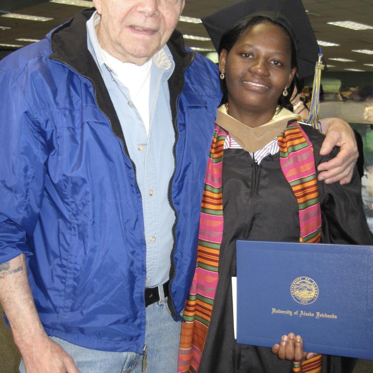 Lew Shapiro poses with Josie Sam in 2012 after she earned her master’s degree at the University of Alaska Fairbanks. Photo courtesy of Josie Sam.